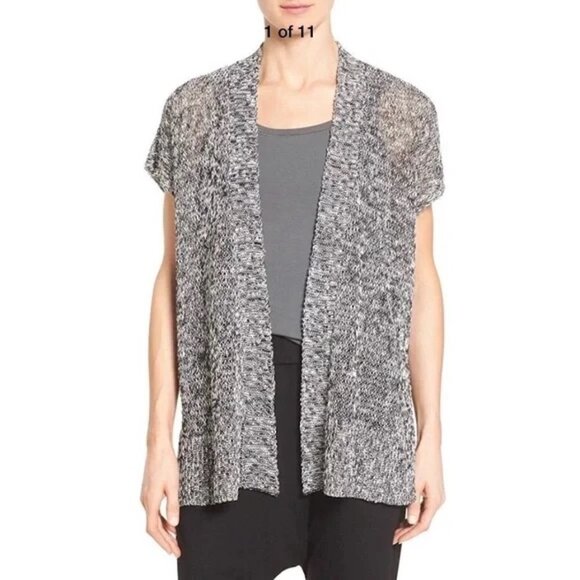Eileen Fisher Sweaters - Eileen Fisher - Cap Sleeve, Open Front Cardigan in Melange Linen Grain Twist - L
